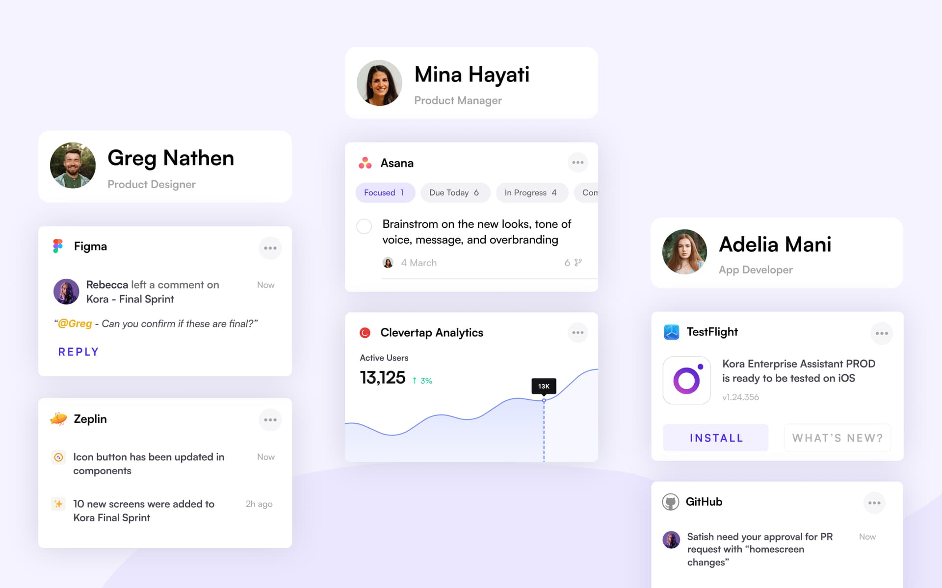 Kora platform screens — visual interface and collaboration workspace.