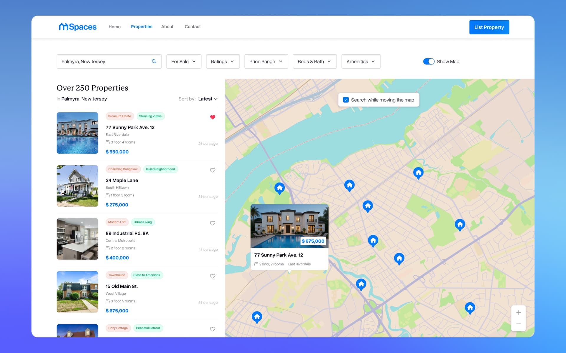 Spaces Homes — AI-powered real estate search interface.